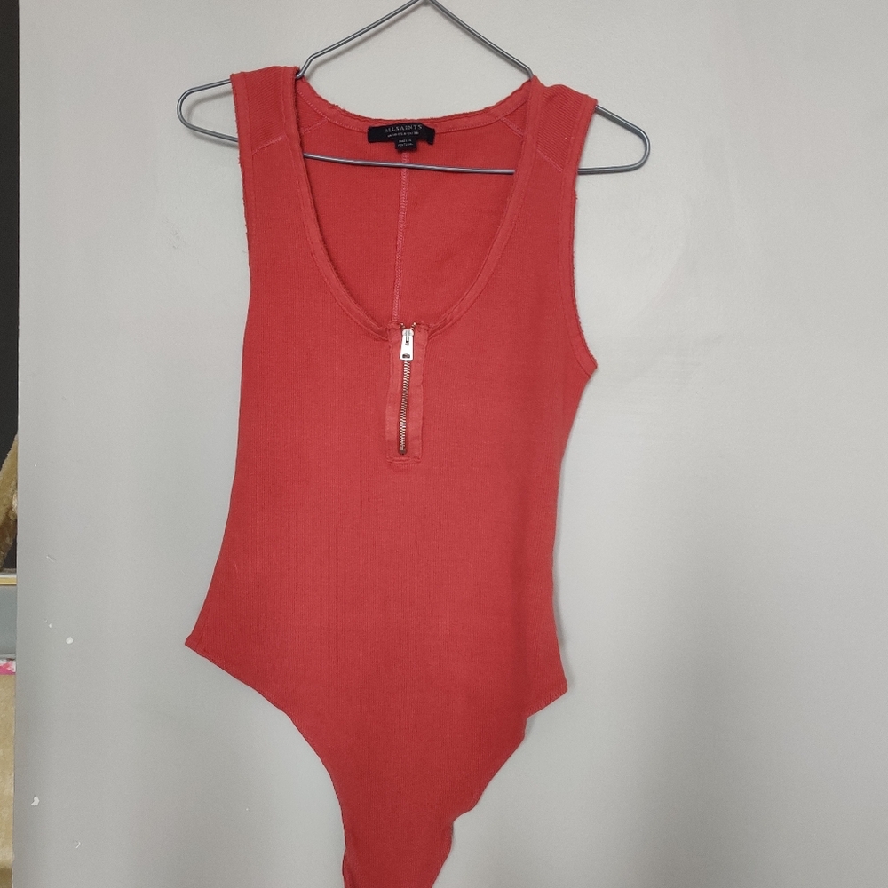 FREE with order*All Saints Ribbed Zipper Detail Body Suit (Coral) - Picture 5 of 5
